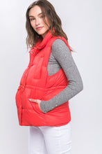 Tomato Zip Up Button Puffer Vest with Waist Toggles