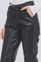 Black PU Faux Leather Jogger Pants