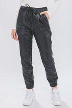 Black PU Faux Leather Jogger Pants