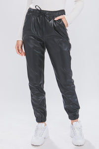 Black PU Faux Leather Jogger Pants