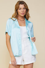 Ice Blue Recycled Satin Button Down Short Sleeve Shirt