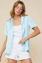 Ice Blue Recycled Satin Button Down Short Sleeve Shirt