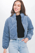Indigo Corduroy Semi-Cropped Zip Up Jacket With Pockets
