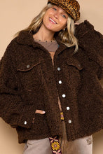 Dark Chocolate Oversize Sherpa Fleece Pockets Button Down Jacket