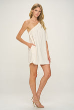 Cream One Shoulder Crinkle Woven Dress