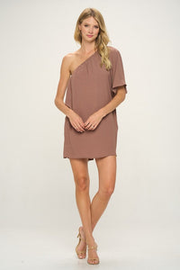 Nut Meg One Shoulder Crinkle Woven Dress