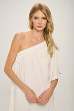 Cream One Shoulder Crinkle Woven Dress