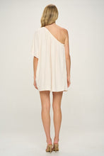 Cream One Shoulder Crinkle Woven Dress