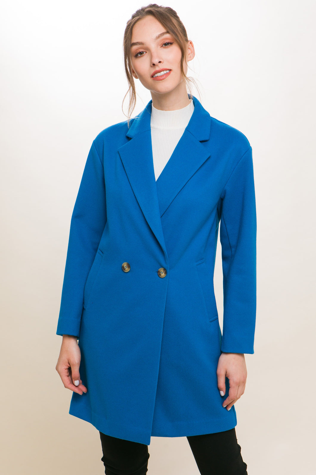 Azure Lapel Collared Double Breasted Full Coat