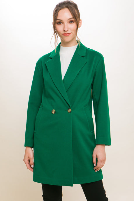 Green Lapel Collared Double Breasted Full Coat