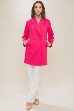 Fuchsia Lapel Collared Double Breasted Full Coat