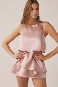 Dusty Rose Crew Neckline With Tiered Romper