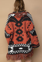 Brick Black Aztec pattern fringe chenille cardigan sweater