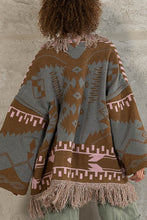 Olive Mocha Aztec pattern fringe chenille cardigan sweater