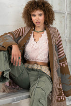 Olive Mocha Aztec pattern fringe chenille cardigan sweater