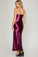 Wine Satin Tube Woven Maxi Dress