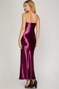 Wine Satin Tube Woven Maxi Dress