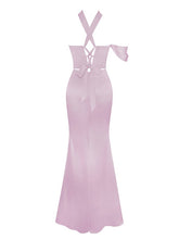 Ivona Mauve Halter Neck Double Duchess Satin Gown