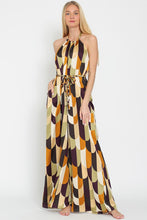 Gold/Olive/Plum Halter Backless Braid Belted Jumpsuit