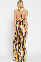Gold/Olive/Plum Halter Backless Braid Belted Jumpsuit