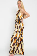 Gold/Olive/Plum Halter Backless Braid Belted Jumpsuit