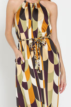 Gold/Olive/Plum Halter Backless Braid Belted Jumpsuit
