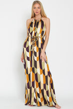Gold/Olive/Plum Halter Backless Braid Belted Jumpsuit