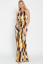 Gold/Olive/Plum Halter Backless Braid Belted Jumpsuit