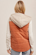 Cream/Orange Puff Color Block Plaid Hoodie Vest