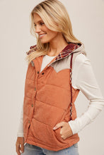 Cream/Orange Puff Color Block Plaid Hoodie Vest