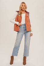 Cream/Orange Puff Color Block Plaid Hoodie Vest