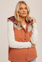 Cream/Orange Puff Color Block Plaid Hoodie Vest