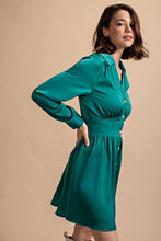 Jade Satin Button Down Shirt Dress With Jeweled Buttons