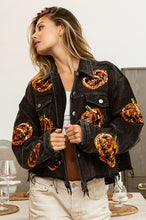 Black Charcoal Pumpkin Sequin Embroidery Washed Corduroy Jacket