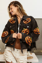 Black Charcoal Pumpkin Sequin Embroidery Washed Corduroy Jacket