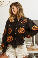 Black Charcoal Pumpkin Sequin Embroidery Washed Corduroy Jacket