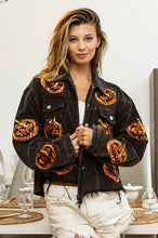 Black Charcoal Pumpkin Sequin Embroidery Washed Corduroy Jacket