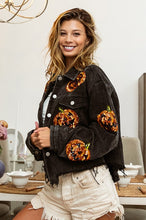 Black Charcoal Pumpkin Sequin Embroidery Washed Corduroy Jacket