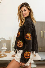 Black Charcoal Pumpkin Sequin Embroidery Washed Corduroy Jacket
