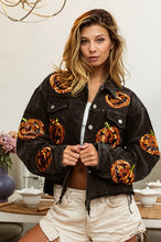 Black Charcoal Pumpkin Sequin Embroidery Washed Corduroy Jacket