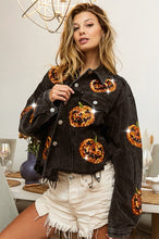 Black Charcoal Pumpkin Sequin Embroidery Washed Corduroy Jacket