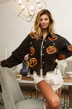 Black Charcoal Pumpkin Sequin Embroidery Washed Corduroy Jacket