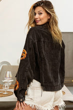 Black Charcoal Pumpkin Sequin Embroidery Washed Corduroy Jacket