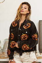 Black Charcoal Pumpkin Sequin Embroidery Washed Corduroy Jacket