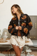 Black Charcoal Pumpkin Sequin Embroidery Washed Corduroy Jacket
