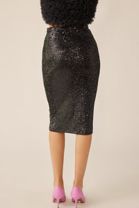 Black Classic Sequin Midi Skirt