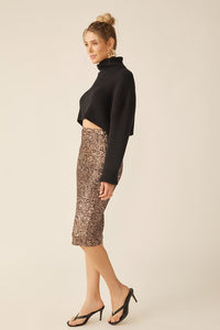 Rose Gold Classic Sequin Midi Skirt