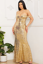 Gold Sequin Off The Shoulder Maxi Dress