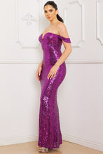 Magenta Sequin Off The Shoulder Maxi Dress