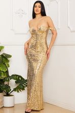 Gold Sequin Off The Shoulder Maxi Dress